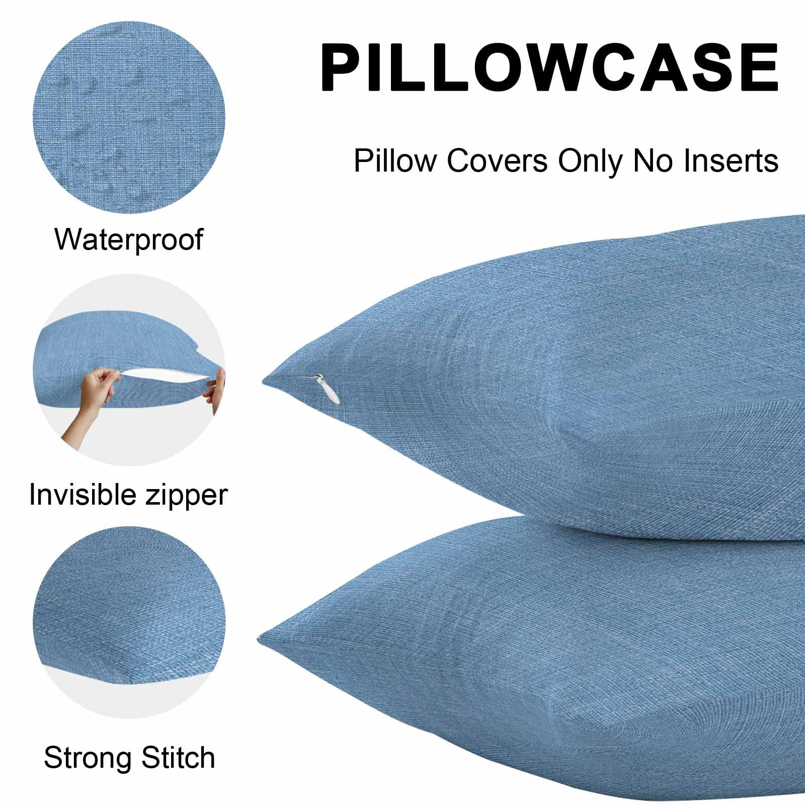 Blue Throw Pillow Covers 20x20 Inch Set of 2, Farmhouse Burlap Solid Blue Color Modern Linen Texture Waterproof Outdoor Pillow Covers, Decorative Cushion Pillowcases for Couch, Sofa, Bed, Patio