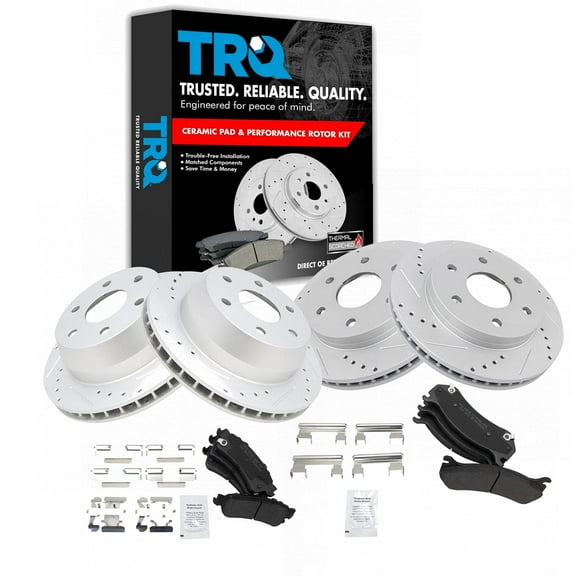 TRQ Front and Rear Performance Brake Pad & Rotor Kit Brake Pads Brake Rotors Set Semi-Metallic Fits Select 2002 Chevrolet Avalanche 1500 Silverado 1500 2000-2001 Tahoe 2001 GMC Yukon