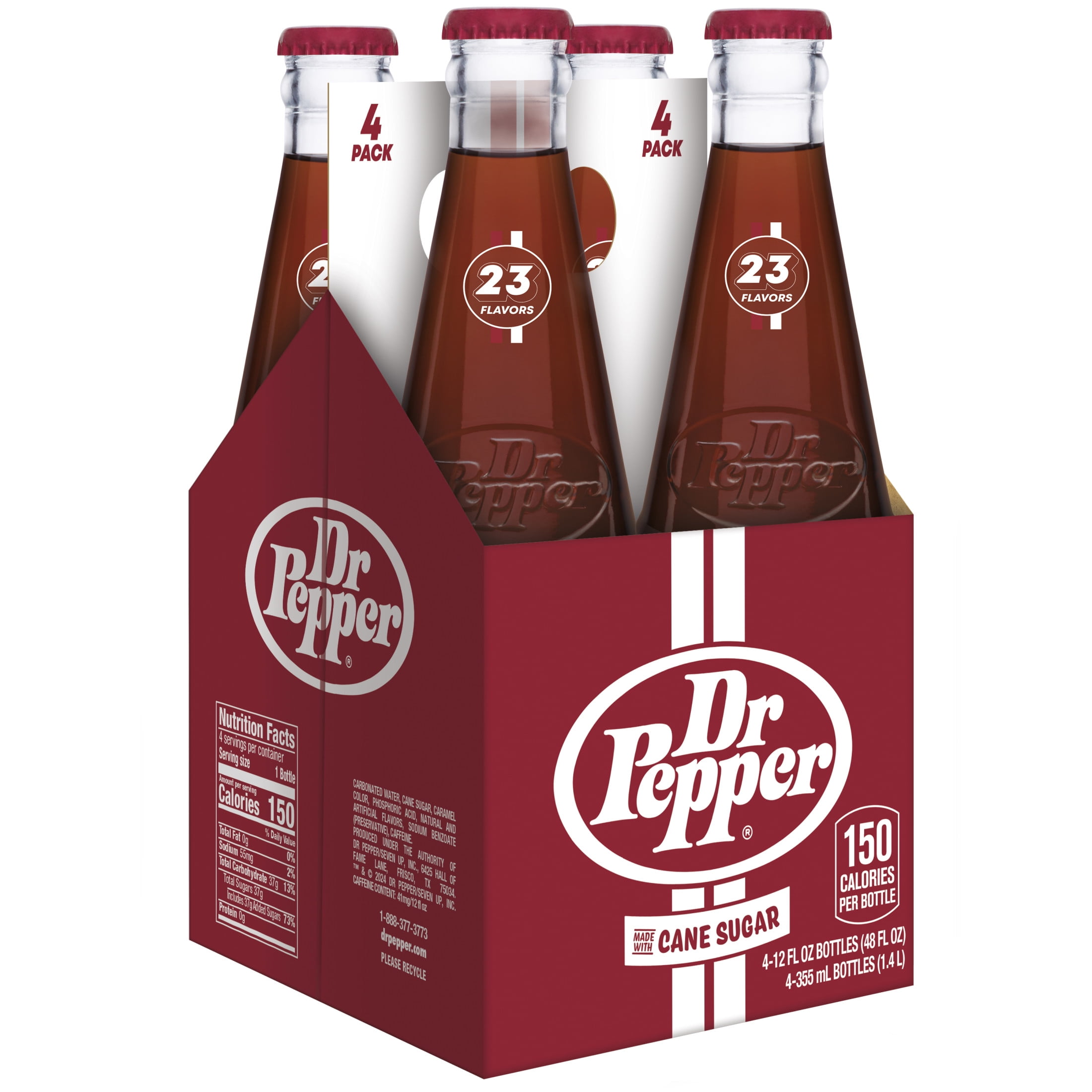 Dr Pepper Made with Cane Sugar Soda Pop, 12 fl oz, 4 Pack Glass Bottles
