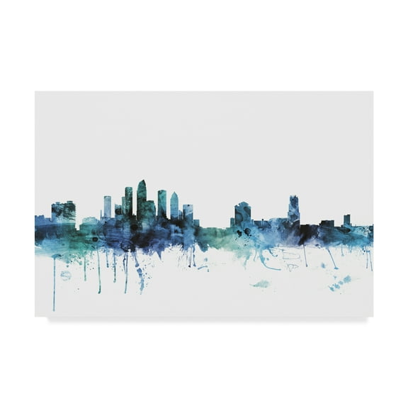 Trademark Fine Art 'Tampa Florida Blue Teal Skyline' Canvas Art by Michael Tompsett