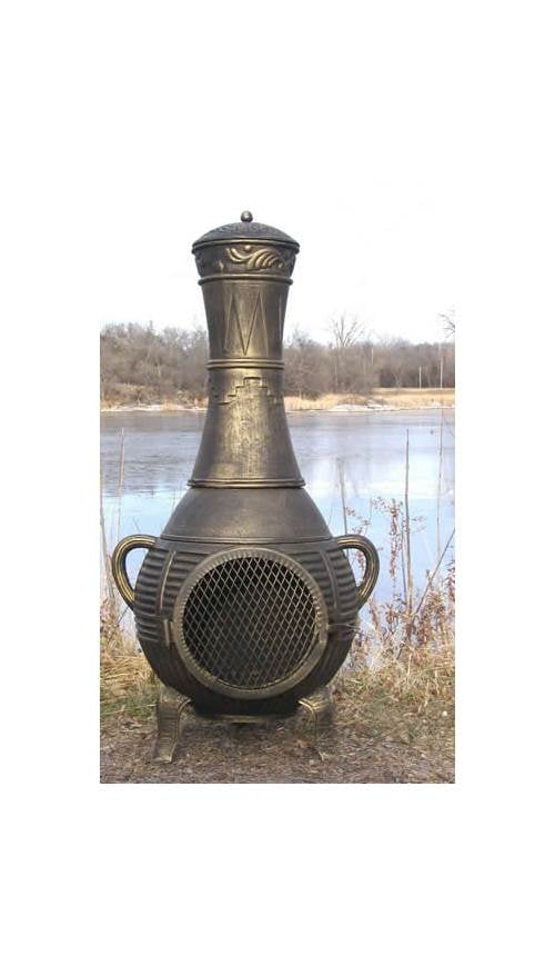 Outdoor Chiminea Fireplace Pine in Gold Accent Finish (Without Gas) by The Blue Rooster