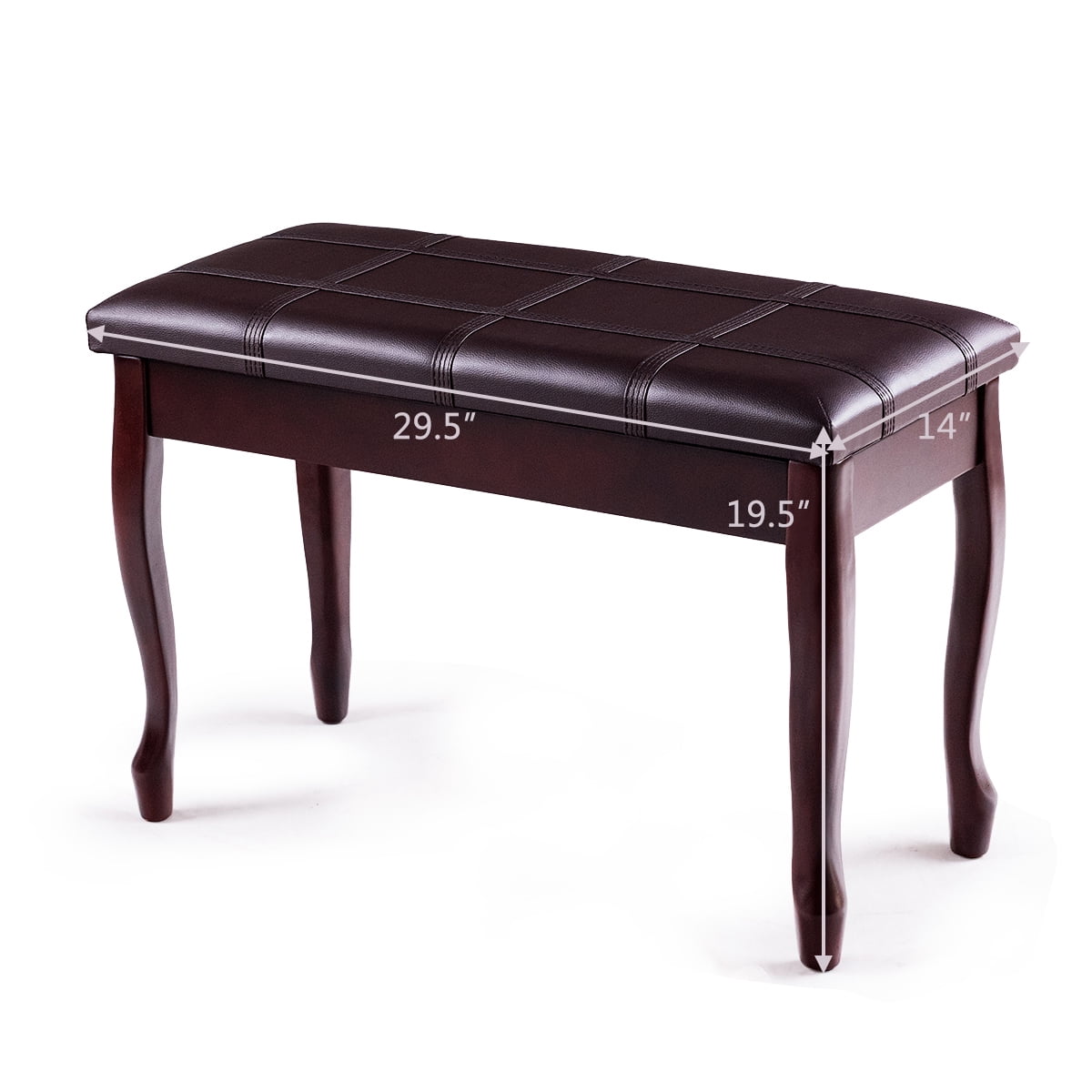 Giantex Piano Bench Stool, Heavy Duty Piano Duet Seat w/Padded Cushion, Music Storag & Solid Wooden Legs, Brown