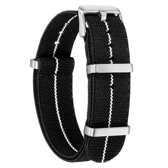 Uxcell Elastic Nylon Watch Band 20mm One-Piece French Watch Strap Waterproof Replacement Wristwatch Strap with Silver Buckle for Men Women, Black/White