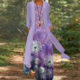 thumbnail image 2 of Robes d'Été pour les Femmes 2022 Femmes Casual Print Robe Col Rond Manches Robe Demi Manches en Mousseline de Soie Châle Cardigan Deux Ensemble, 2 of 8