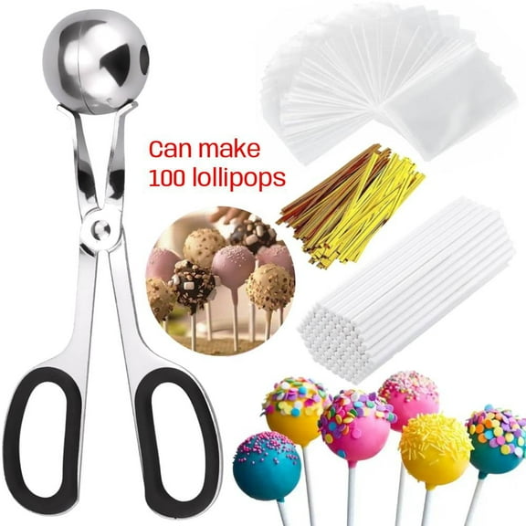 Cake Pop Making Kit with Mold, 100 Sticks, 100 Bags & 100 Ties for Homemade Lollipops, Candies, Chocolates