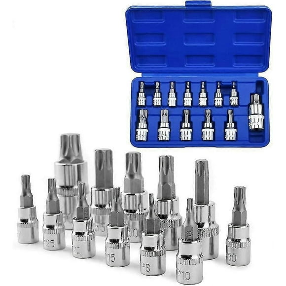 Juego de 13 llaves de vaso Torx con punta de acero T8-T70 S2, hexagonales, con vástago Torx, juego de puntas de destornillador.