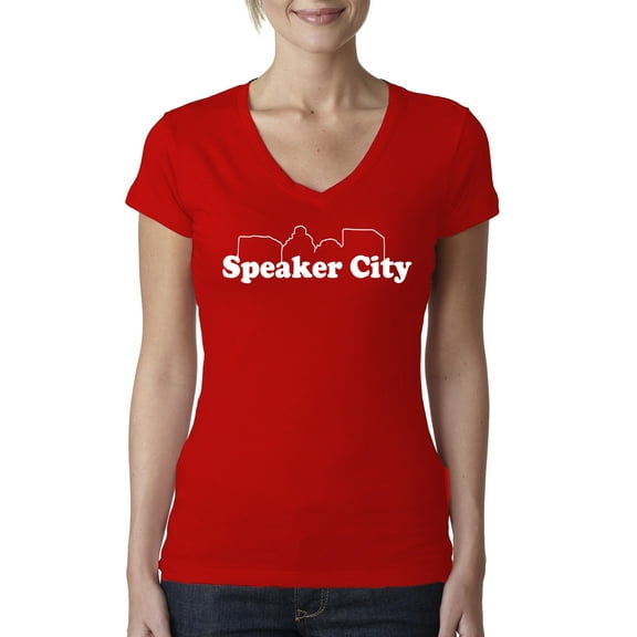 Old School Speaker City Movie Pop Culture Womens V-Neck Tee, Red, Small