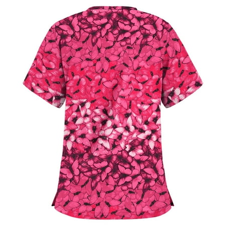 

Cakiesky Scrub Uniforms for Women Cool V-Neck Valentines Day Shirt Red L