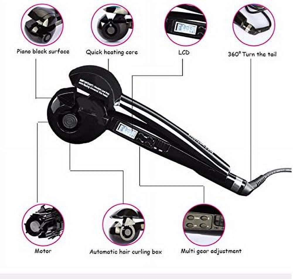 Professional Automatic Hair Curler, Salon-Grade Auto-Rotating Curling Iron with Ceramic Roller, LCD Display, and Adjustable Temperature & Timer Settings for All Hair Types, Black