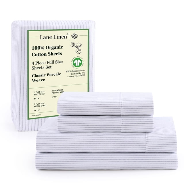 Juego de sábanas LANE LINEN 100% algodón orgánico con rayas azules
