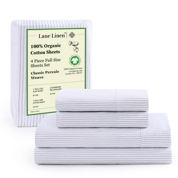 Juego de sábanas LANE LINEN 100% algodón orgánico con rayas azules