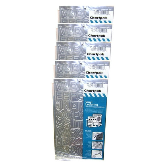 Chartpak 1-inch Silver Stick-on Vinyl Letters & Numbers (01039), 5 PACKS