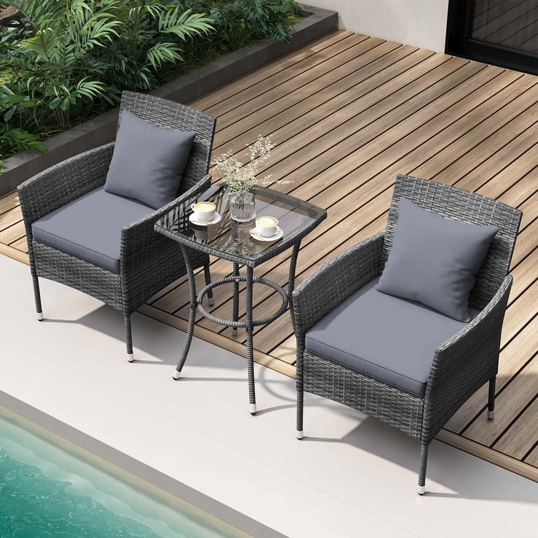 Costway 3-Piece Wicker Patio Set with Cushions, Gray photo 8