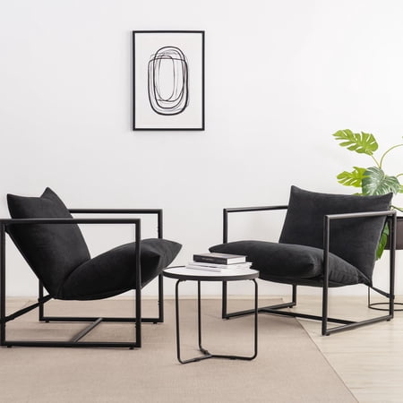 Metal Frame Sling Accent Armchair with Shredded Foam Cushion, Indoor Lounge Chair for Living Room, Oatmeal