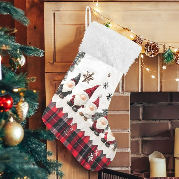 Ryvnso Christmas Stockings Gnomes Snowflakes Christmas 17.7" Large Stocking Decoration 1 Pack