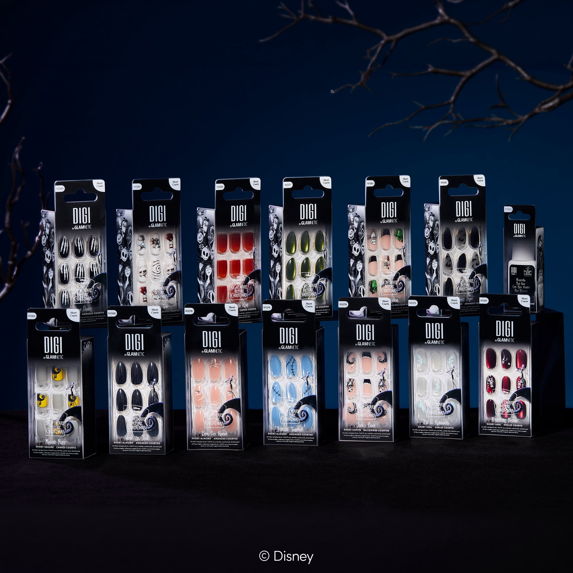 DIGI by Glamnetic x Nightmare Before Christmas Short Square Press-on Nails, Moonlit Night, 24 Pieces