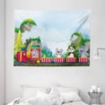 thumbnail image 1 of Kids Tapestry, Various Animals Riding on Train in the Park with Mountains Cartoon Style Illustration, Wall Hanging for Bedroom Living Room Dorm Decor, 80W X 60L Inches, Multicolor, by Ambesonne, 1 of 2