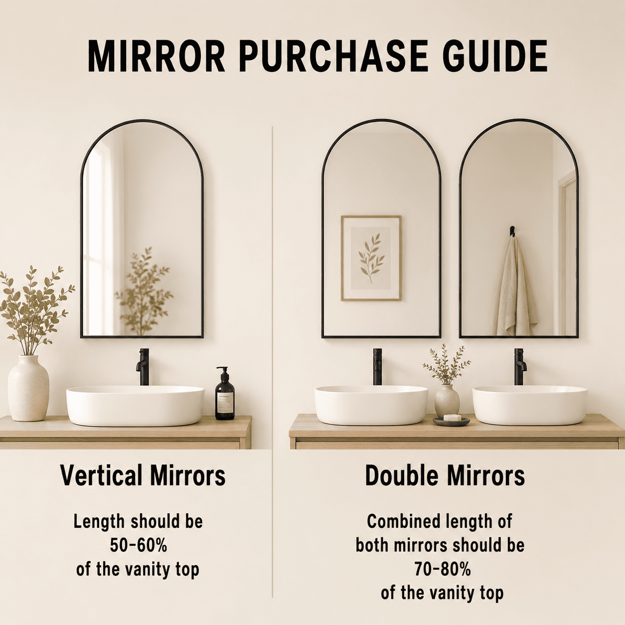 Easy4Home 24"x36"Rounded Arched Bathroom Mirror Decor Vanity Mirror Wall Mounted,Black