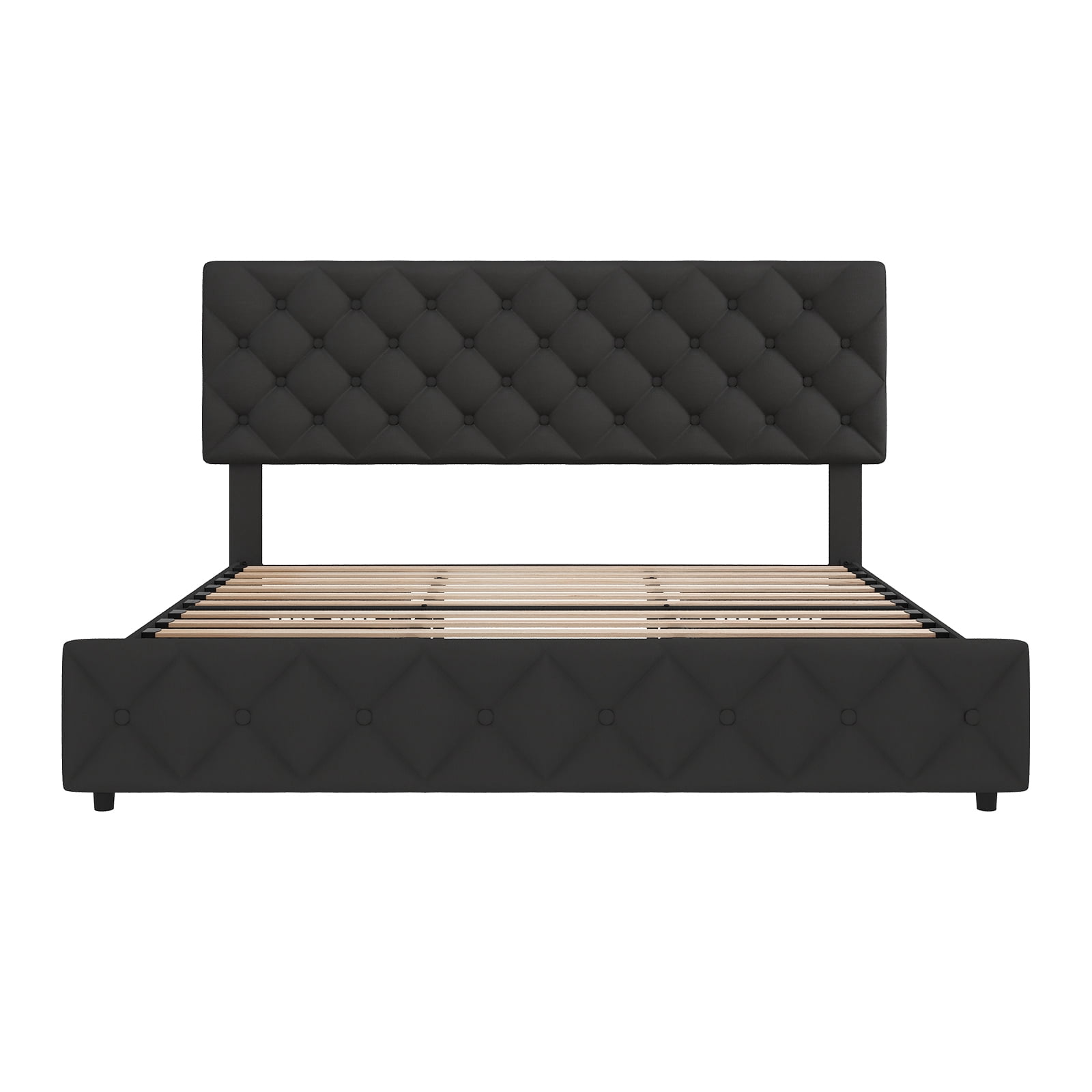 Upholstered Queen Platform Bed Frame with 4 Storage Drawers Adjustable Headboard, PU Leather Platform Storage Bedframe with Button Tufted, Wooden Slats Support, No Box Spring Needed, Noise-Free