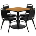 thumbnail image 2 of BizChair 36'' Square Natural Laminate Table Set with Round Base and 4 Black Trapezoidal Back Banquet Chairs, 2 of 3
