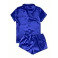 thumbnail image 3 of ShomPort Women's Satin Sleepwear Short Sleeve Button Shirt and Comfy Shorts Pajama Set Silk Pjs Loungewear, 3 of 3