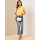 thumbnail image 3 of Blusa de manga corta con cuello en contraste Sweet Peter Pan para mujer Amarillo S, 3 of 6