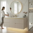 thumbnail image 4 of ESSENCIA 48 inch Floating Bathroom Vanity, with LED Light Motion Sensor, Water Resistant Wood Cabinet, Fluted design, Heavy Duty Sintered Stone Countertop, Ceramic Sink, Silvana (Greige), 4 of 11