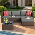 thumbnail image 2 of 5 PCS Wicker Patio Furniture Set, PE Rattan Outdoor Sectional Sofa with Beige Cushions and Glass Coffee Table, for Backyard, Porch, Poolside & Garden - Brown Rattan, Gray Cushion, 2 of 7