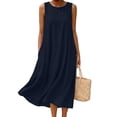 thumbnail image 2 of Smsaxvxz Womens 2026 Summer Tank Maxi Dress Crew Neck Sleeveless Casual Solid Loose Beach Vacation Sundress Dark Blue XL, 2 of 7
