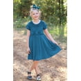 thumbnail image 5 of Millie Loves Lily Girls' Teal Rib Velour Short Sleeve Dress With Bow Waistband,Big Girls, Size 10, 5 of 6