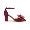 thumbnail image 3 of BLISSFUL STEP Women's Bow Knot Pointed Toe Block Heel Pumps Burgundy 9, 3 of 7