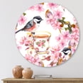thumbnail image 2 of Designart 'Tea Cup Birds and Pink Flowers' Traditional Circle Metal Wall Art 11x11 - Disc of 11, 2 of 5