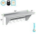 thumbnail image 3 of AmGood 12 in. x 36 in. Stainless Steel Wall Mounted Pot Rack with Shelf and 6 Double Sided Chrome Plated Hooks | NSF, 3 of 4