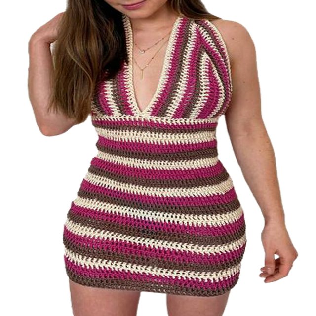 Robe Tricotée pour Femmes Col en V Sans Manches