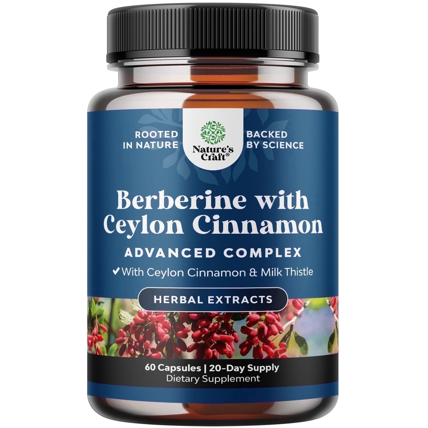 Natures Craft 1200mg Berberine Supplement with Ceylon Cinnamon and Milk Thistle, 60 Capsules
