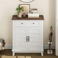 thumbnail image 1 of Ourlova Rustic Storage Cabinet 31.5 in – Adjustable 3-Tier Farmhouse Entryway Organizer with Slatted Doors, Waterproof Design for Kitchen & Dining Room, 1 of 6