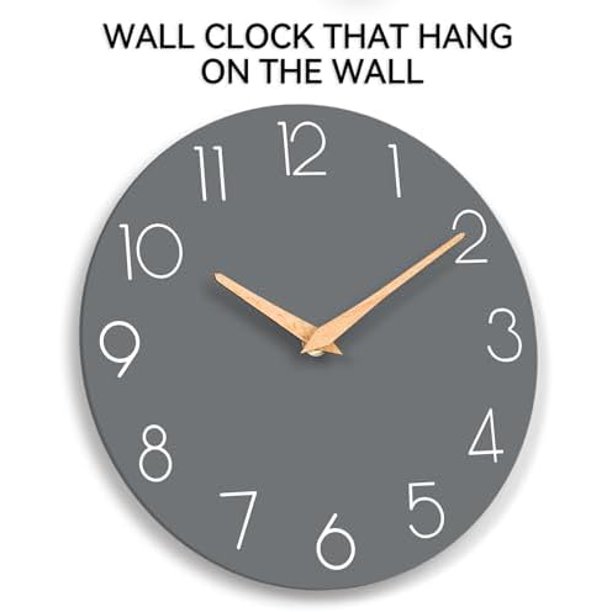 Kunmingshisd Toys Reloj de pared de madera, 14 pulgadas, silencioso, sin tictac, decorativo, funciona con pilas, para dormitorio, cocina, hogar, sala de estar, oficina, escuela, hotel (gris)