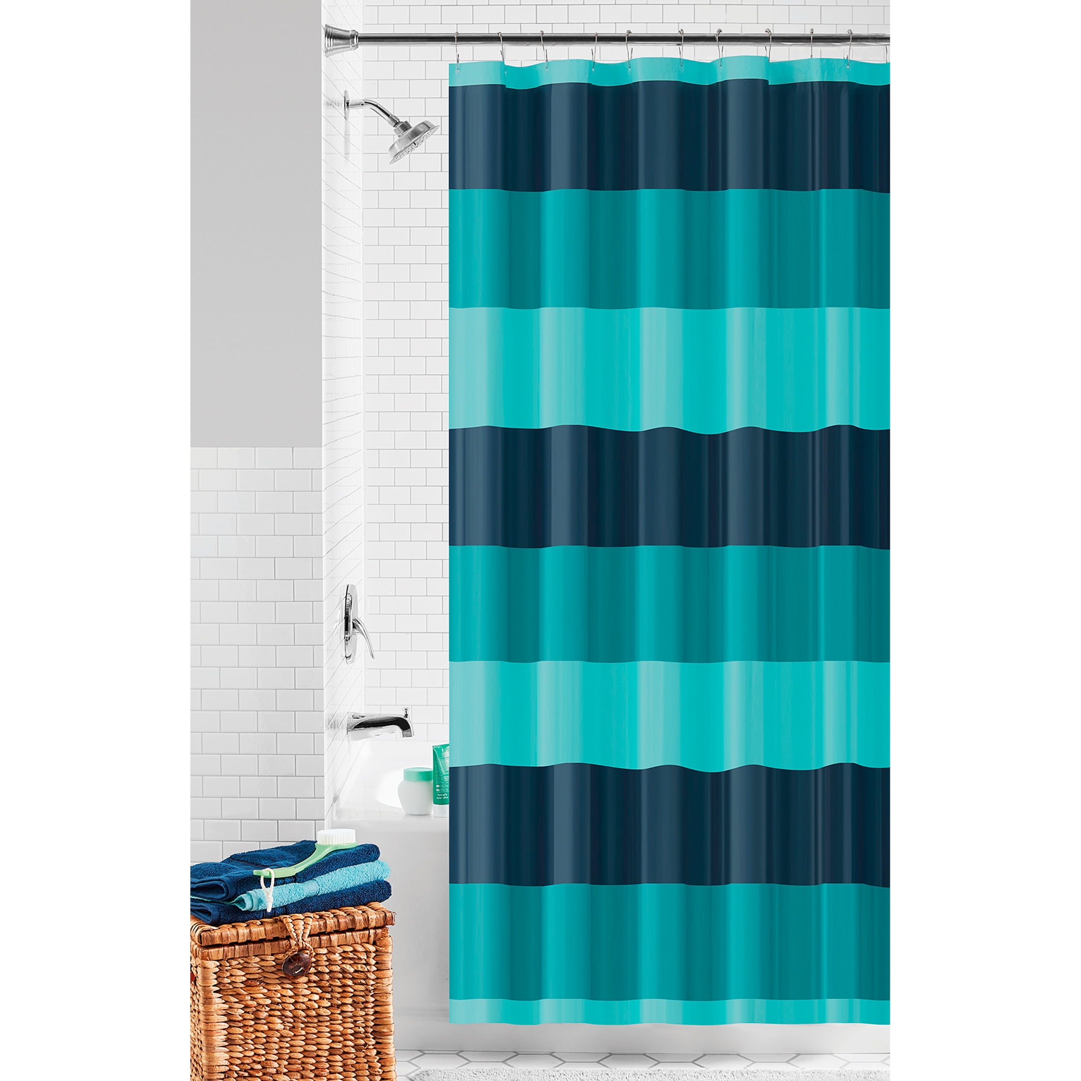 Mainstays Blue Multicolor Stripe PEVA Shower Curtain, 70" x 72