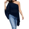 thumbnail image 3 of VBVC Women's One Shoulder Chiffon Split Sleeve Blouse , Ladies' Irregular Hem Flowy Party Top , Elegant Loose Casual Shirts For Women,Navy,S-2XL, 3 of 10