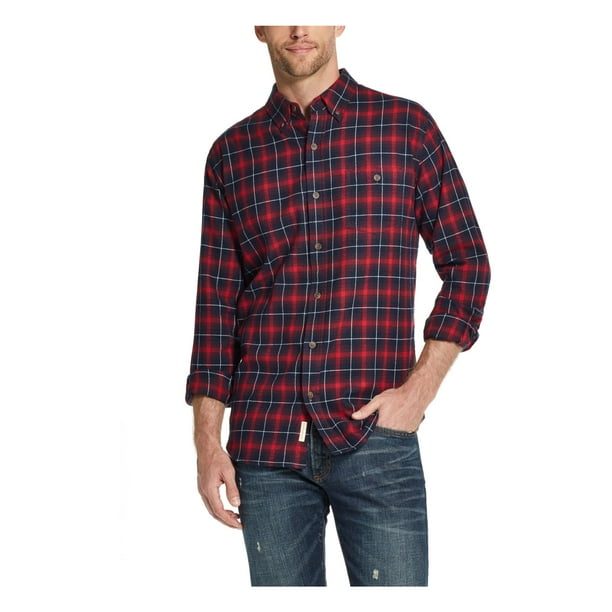 WEATHERPROOF VINTAGE Mens Red Plaid Collared Classic Fit Dress Shirt S ...