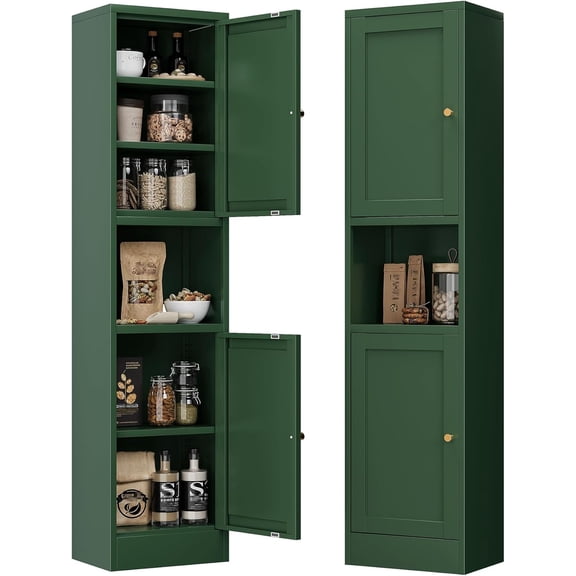Metal Kitchen Pantry Cabinet for Small Space, 67" Tall Storage Cabinets with 2 Doors and Adjustable Shelves, Freestanding Narrow Bathroom Cabinet, 15.7" W Slim Pantry