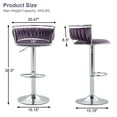 thumbnail image 2 of UIXE 360° Swivel Bar Stools Velvet Upholstered Adjustable Bar Chairs Set of 2 Silver Metal Barstool with Back & Footrest for Home and Kitchen, Purple, 2 of 6