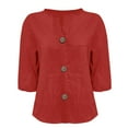 thumbnail image 5 of Weikingp Dressy Summer Tops For Women Linen Shirt for Women V Neck Collared Blouse Casual Tops Short Sleeve Button Down Women Camp Shirts For Women Trendy Shirts For Women 2025 Red 5XL, 5 of 6