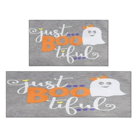 

Happy Halloween Kitchen Rugs and Mats Set Of 2 Cushioned and Non-Skid Washable Floor Backing Mat for Home Kitchen Decor or Office17x29+17x47 Inch