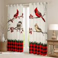 thumbnail image 2 of Manfei Red Robin Bird Black Out Curtains, Black Red Plaid Curtains Pack of 2 (42x63 Each), Leaf Plant Buffalo Bedroom Curtains, Window Curtains Room Decor, 2 of 6