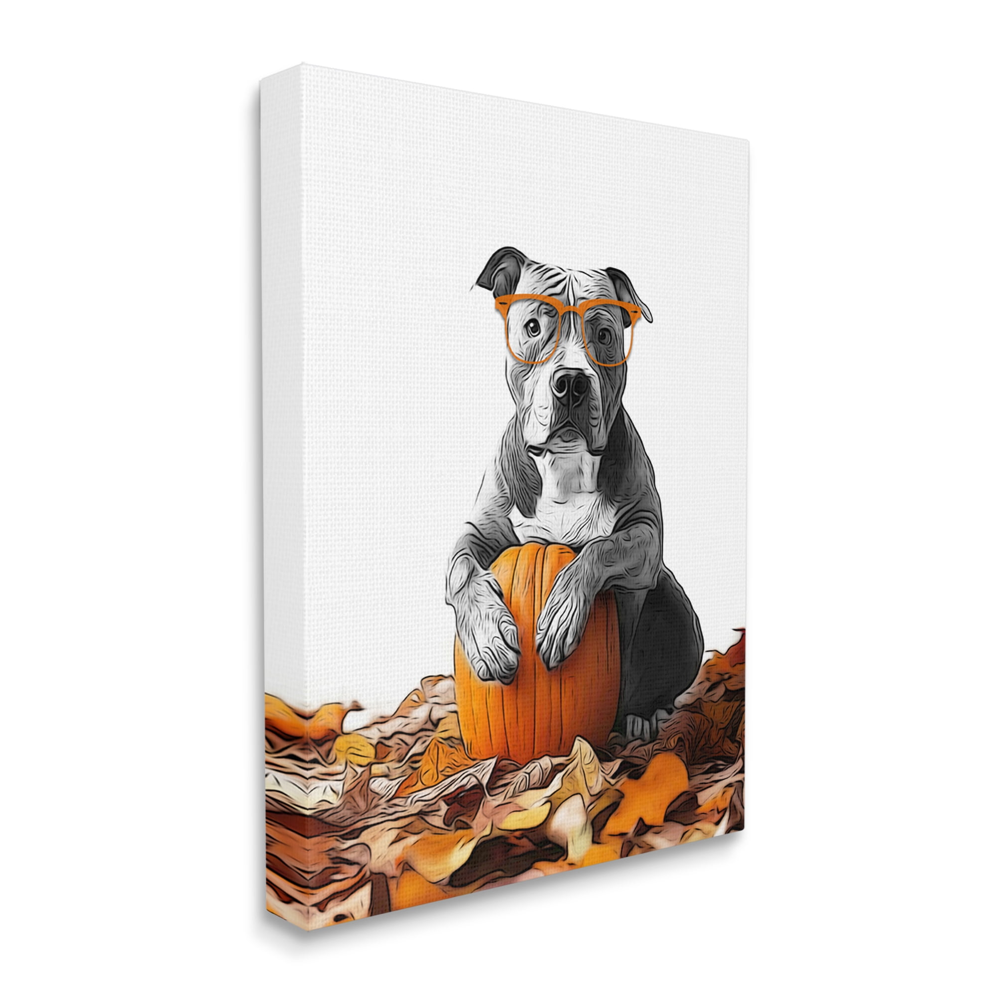 Stupell Industries Pit Bull Autumn Leaves Holiday Painting Gallery Wrapped Canvas Art Print Wall Art, 24 x 30