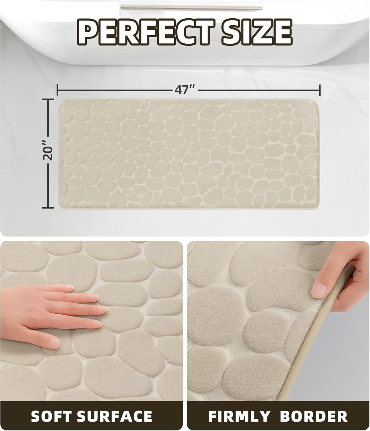 Memory Foam Bath Mat – Super Soft Absorbent Bathroom Rug, Non-Slip Quick Dry Floor Mat, Cobblestone Design, Washable Bath Mat for Bathroom, Bedroom, Toilet