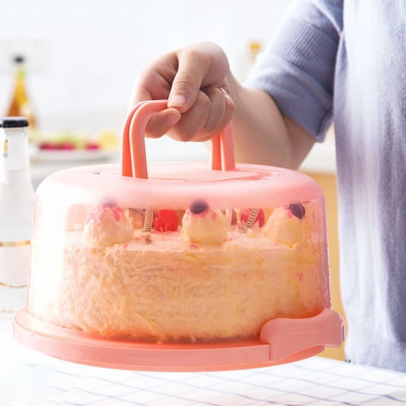 Cake Carrier with Lid and Handle,BPA-Free Cake Containers Cake Holder for 8 inch Cake with 2 Handles Cupcake Carrier - Cover for Transport Pie Nuts Fruit Gifts(Pink)