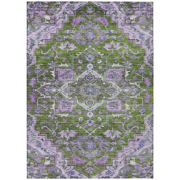 HomeRoots 586409 5 x 8 ft. Oriental Washable Indoor & Outdoor Rectangle Area Rug, Olive Green & Purple