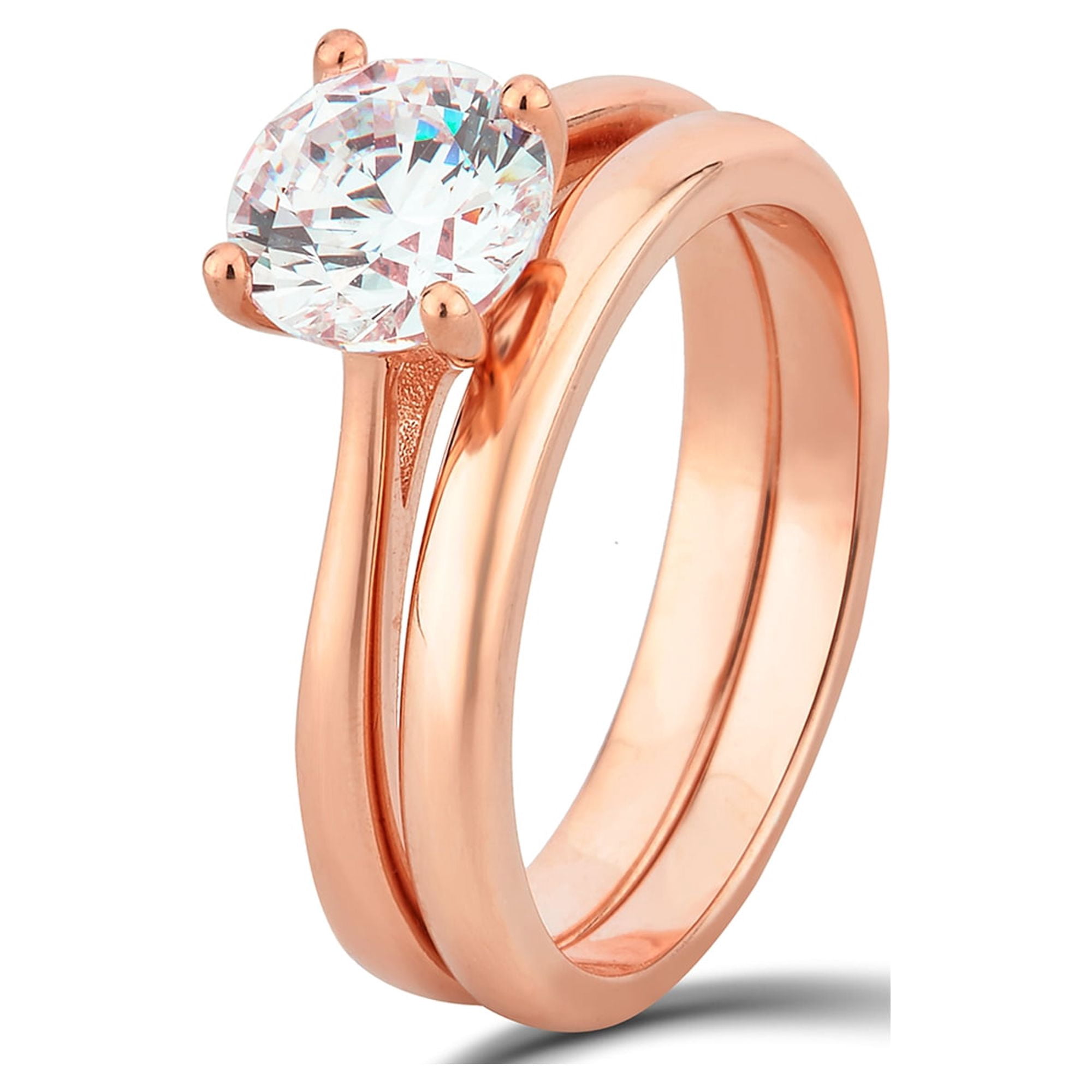 Arista 1.33 ct Round Swarovski Diamond Solitaire Women's Bridal Set in Pink Plated Sterling Silver